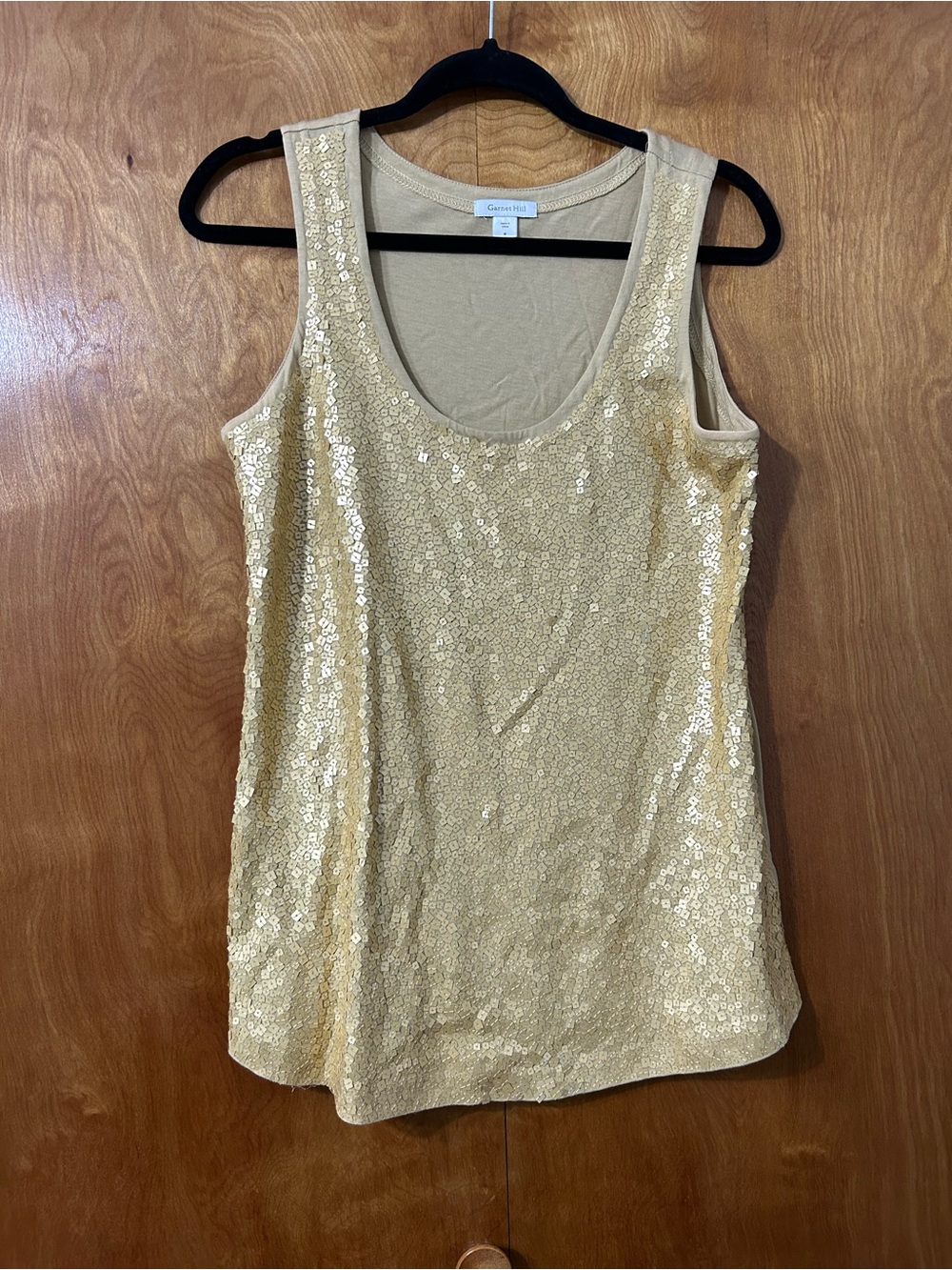 Garnet Hill Gold Sequin Scoop Neck Tank